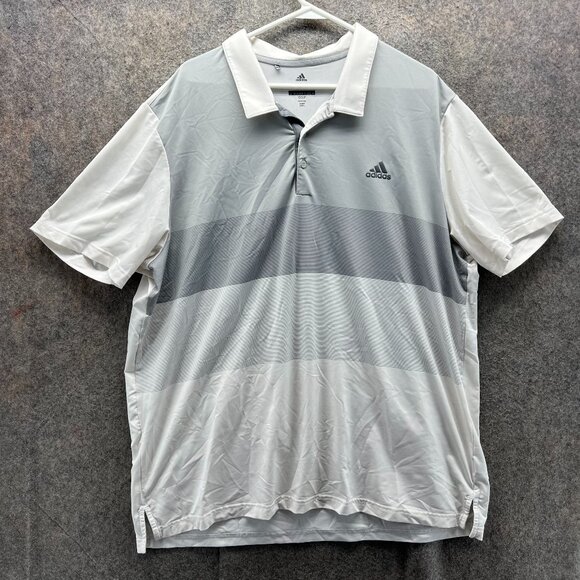 Adidas Polo Shirt Mens 2XL Gray Performance Stretch Golf Golfer Athletic Logo - Picture 1 of 11
